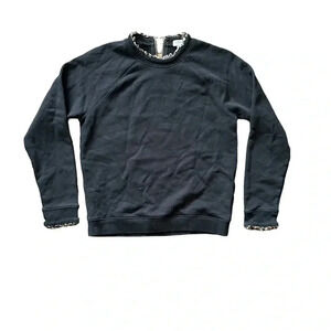 J. Crew Black sweatshirt with leopard trim on neckline and cuffs Womens XS EUC